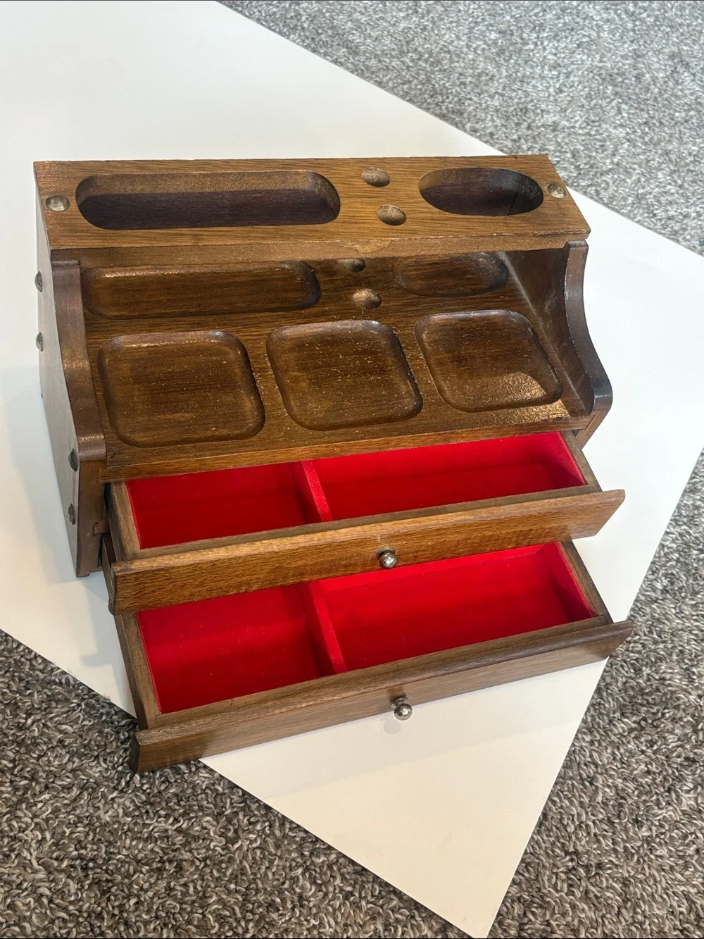 Valet Tray Vintage Wooden Desk Organizer Caddy Warm Brown
